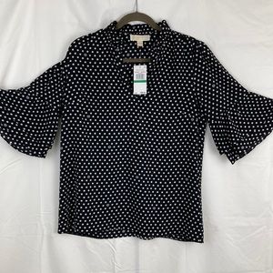 Michael Kors Polka Dot Blouse Black White NWT